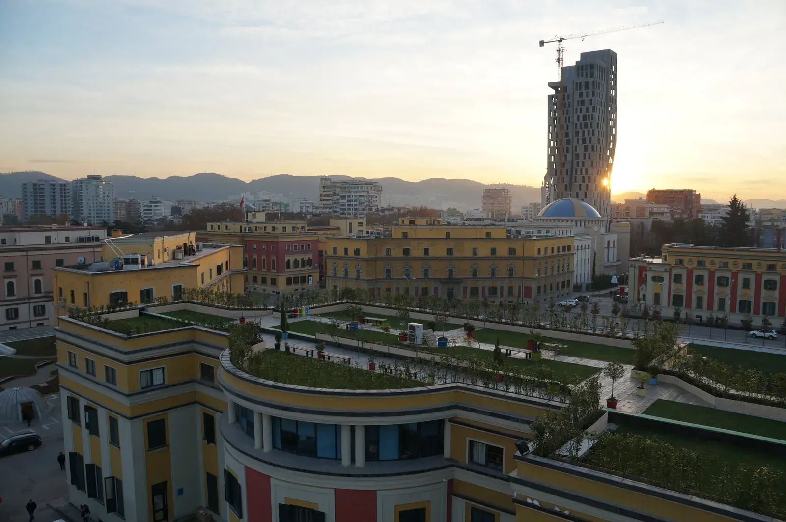 Tirana at dusk, seen from above