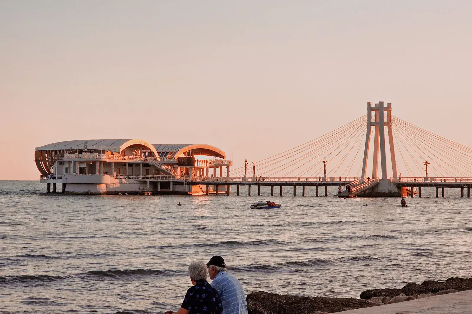 Sunset on Durrës beach with the new pier in the background