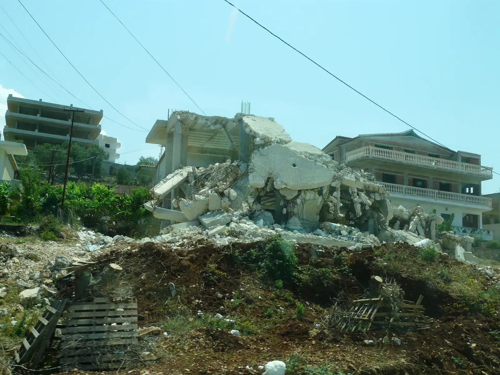 A collapsed illegal building in Sarandë