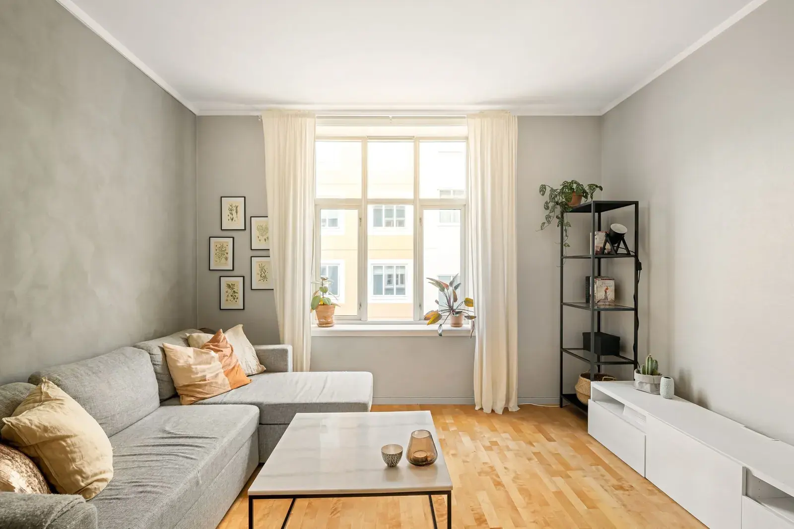Simple, bright living room in a rented apartment