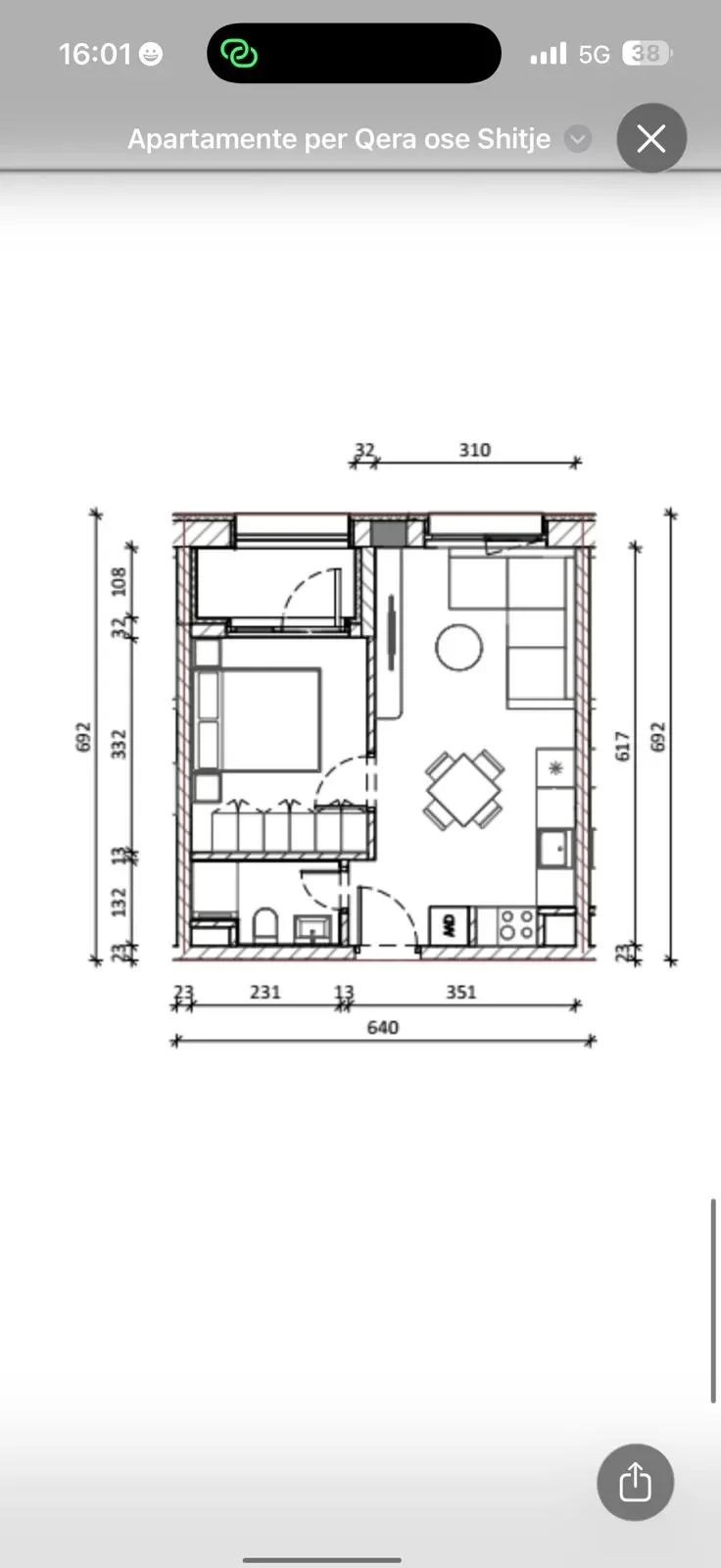 Planimetria: Appartamento 1+1 nuovo ad Ali Demi, Tirana