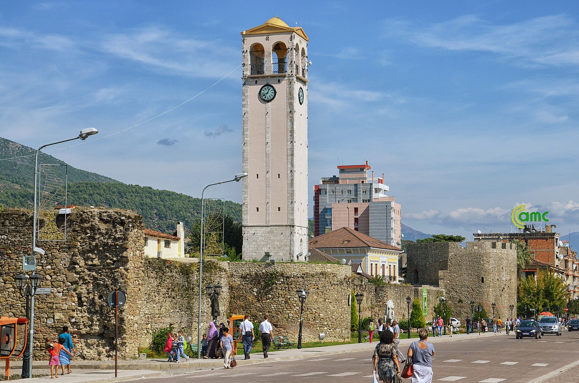 The southern wall of the Elbasan Castle with the Watch Tower built in 1898